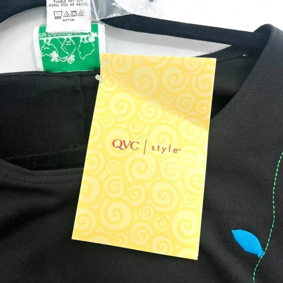 Vintage Quacker Factory Christmas Dress Black Embroidered 2X Cotton Maxi NWT - Picture 4 of 10